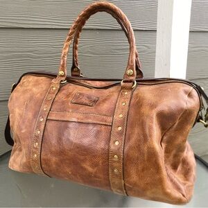 patricia nash milano weekender duffel bag in cognac leather with brass hardware